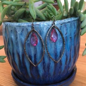 Oval pink and gunmetal dangle earrings